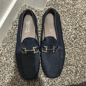 Salvatore Ferragamo Dark Blue Leather Loafers
